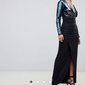 Long evening dress with sequin top